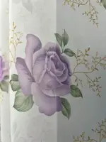 Тюль шифонова з принтом. Колір білий з бузковим. Код 1800т