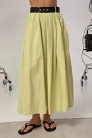 Однотонна спідниця міді з поясом - салатовий цвет, ONE SIZE (є розміри)