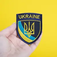 Шеврон на липучці Тризуб UKRAINE 6,5х8 см вишитий патч нашивка