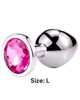 Металлическая анальная втулка Silver pink crystal, размер L