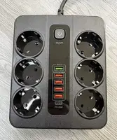 Мережевий фільтр BKL-11 1 PD20W + 1QC3.0 + 4 USB, 100-250V, 10А, 6 розеток, чорний