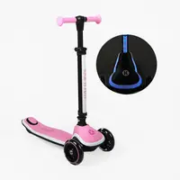 Самокат трехколесный Best Scooter Kick`n`roll X2-005 колеса PU со светом складной руль подсветка платформы. Black and Pink (195002)