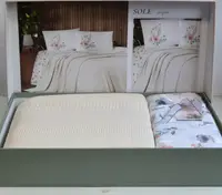 Постільна білизна з літнім покривалом з бахромою First choice Sole Pique Cream