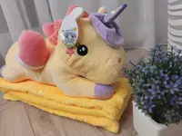 Игрушка-подушка с пледом внутри 3 в 1 желтый Единорог