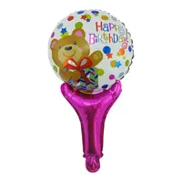 Шар с надувной ручкой Happy Birthday (мишка)