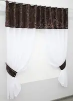 Кухонний комплект, (270х170см.) шторки з ламбрекеном і підхватами. Колір білий з коричневим. Код 084к 52-0617