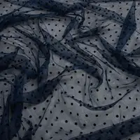 Ткань сетка стрэйч Горох с флоком дрібна темно синя