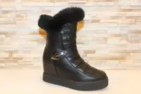 Сапоги женские черные на танкетке с опушкой из кролика С807 39