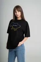 Чорна жіноча оверсайз футболка з вишивкою "Мій дім" XXL-3XL