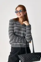 Кофта-поло на ґудзиках у косичку - сірий цвет, ONE SIZE