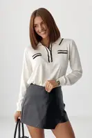 Кофта-поло з імітованими кишенями - молочний цвет, ONE SIZE