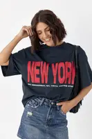 Футболка oversize з написом New York - чорний цвет, ONE SIZE