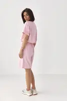Жіночий костюм з футболкою та шортами - розовий колір, ONE SIZE