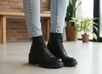 Ботильоны женские зимние черные на каблуке из натуральной кожи С388