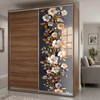 Наклейка для шкафа-купе 220 х 102 см на 1 дверь белые цветы с золотыми листьями