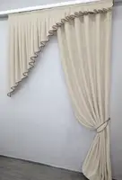 Кухонний комплект (140х270см.) шторка з ламбрекеном. Колір кремовий. Код 039 52-0585