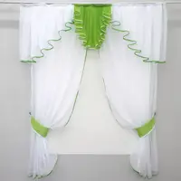Кухонный комплект (150х170см.) шторки с ламбрекеном и подхватами. Цвет белый с салатовым. Код 103к 52-0039