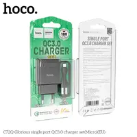 Адаптер сетевой HOCO Micro USB cable Glorious charger set C72Q |1USB, QC3.0/FCP/AFC, 3A, 18W|