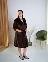 Жіночий Велюровий Халат з Кантом Батал 724 - Шоколадний (2XL - 4XL)