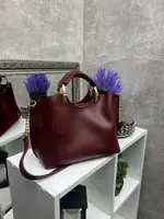 Бордо - натуральний замш — Lady Bags - стильна сумка на три відділення — фурнітура золото — топ продажів  (2049-1)