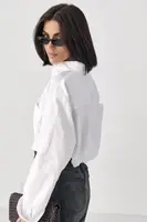 Лляна однотонна сорочка у стилі оversize - молочний колір, M/L