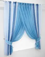 Кухонні шторки (400х170см.) з батиста та шифона. Колір білий з блакитним і синім. Код 096к 59-428