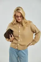 Теплий в'язаний кардиган на ґудзиках - кавовий цвет, ONE SIZE