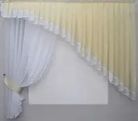 Кухонный комплект, шторка с ламбрекеном, на карниз 2м. Цвет бежевый  с белым. Код 062к