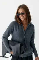 В'язаний кардиган із коміром на блискавці - темно-сірий цвет, ONE SIZE