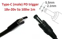 Кабель-переходник триггер PD 18-20v Type-C (max 5a, 100w) на 5.5x2.1mm 1m з USB Type-C (male) Power Delivery PD тригер (A class) 1 день гар.