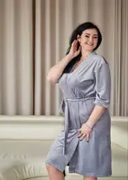 Женский Велюровый Халат Батал 712 - Серый (2XL-5XL) 5XL