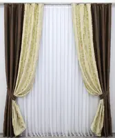 Комбіновані (2шт. 1,4х2,7м.) штори, блекаут-софт. Колір коричневий з жовтим. Код 014дк (1166-1071ш) 10-692