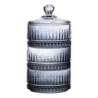 Конфетница трехуровневая стеклянная с крышкой Ø 10 см Серая HP-YH-76