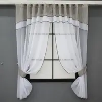 Кухонный комплект, (280х170см.) шторки с ламбрекеном и подхватами. Цвет белый с серо-бежевым. Код 084к 52-0934