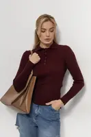 Базовий лонгслів поло в рубчик - бордо цвет, ONE SIZE