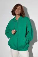 Тепле жіноче худі на блискавці з капюшоном - зелений цвет, S
