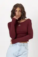 Облягаючий лонгслів з вирізом на плечі - бордо цвет, ONE SIZE