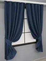 Комплект (2шт. 1,3х1,7м.) коротких штор, льон-блекаут "Льон Мішковина". Колір темно-синій. Код 1360ш 35-0104