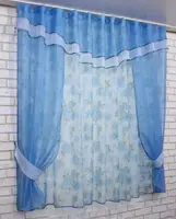 Кухонний комплект (280х170см.) шторки з тюллю і ламбрекеном. Колір блакитний з білим. Код 081к 50-445