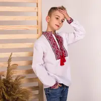 Вышивка Moderika Матвей белая с красной вышивкой 158