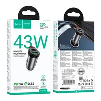 Адаптер автомобільний HOCO Rigorous dual port car charger NZ16A |1USB/1Type-C, 43W/3A, PD25W/QC|