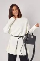 Жіноча в'язана туніка oversize із розрізами з боків - молочний цвет, ONE SIZE