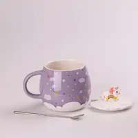 Чашка керамічна Rainbow Ceramic Mug 400ml з кришкою і ложкою Бузковий