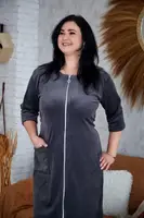 Женский Велюровый Халат на Молнии 707 - Темно Серый (L - 3XL) 3XL