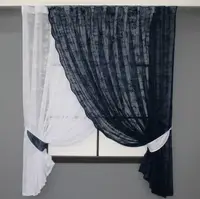 Кухонний комплект (320х170см.), шторки з підв'язками. Колір білий з темно-синім. Код 101к 52-0788