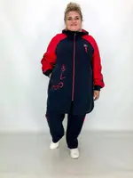 Теплий женский костюм прогулочный "Рикарда" синий с красными вставками  вставками  74-76 Батал