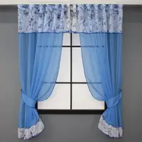 Кухонный комплект,(280х170см.) шторки с ламбрекеном и подхватами. Цвет темно-голубой с белым. Код 085к 52-0727