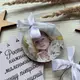 Милые деревянные именные пригласительные на крестины с фотографией ребенка
