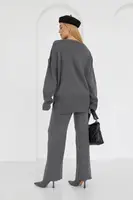 В'язаний костюм брючний oversize - темно-сірий колір, M