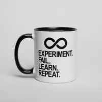 Чашка "Experiment Fail Learn Repeat", Чорний, англійська, Дерев'яна подарункова коробка, 330 мл